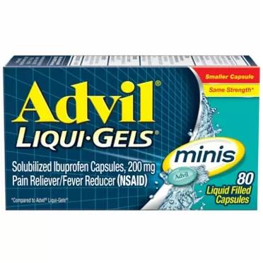 Advil Liqui-Gels minis Pain Reliever and Fever Reducer, Pain Medicine for Adults with Ibuprofen 200mg for Pain Relief - 80 Liquid Filled Capsules 80 Count (Pack of 1)