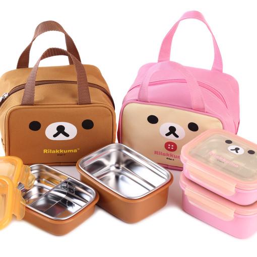 리락쿠마 가방 2단 이중 스텐 도시락/어린이 초등 소풍 도시락통