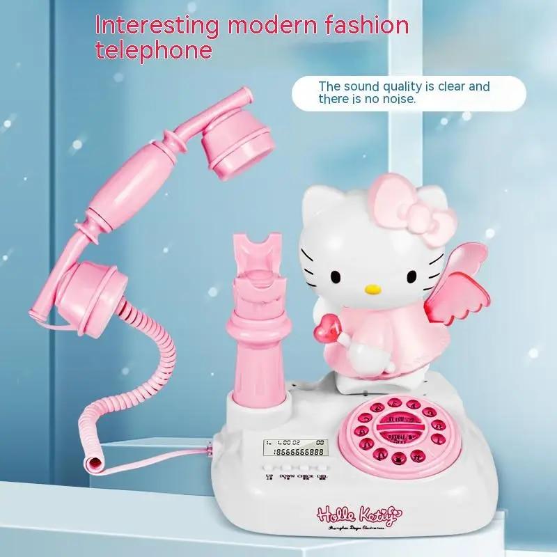 산리오 애니메이션 헬로 키티 핑크 크리에이티브 귀여운 레트로 앤티크 유선 유선 전화, 배터리 없는 어린이 소녀 하트 선물