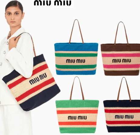 미우미우 스트라이프 라피아 라탄 여성 토트백 4컬러