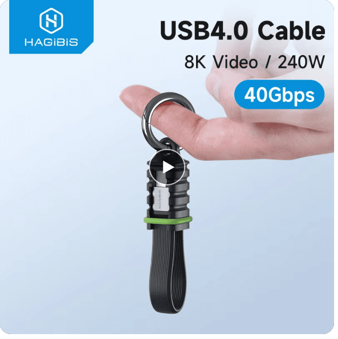 Hagibis 짧은 USB4 데이터 케이블 휴대용 키체인 키트, 썬더볼트 3/4 아이폰 16 프로 SSD용, 40Gbps USB C에서 C 타입 케이블 PD 240W