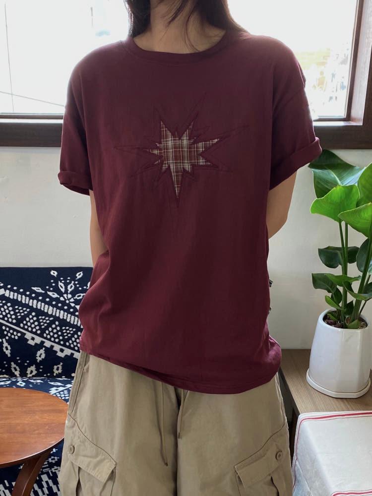 문즈 체크 패치 반팔 티셔츠 / 3 Color