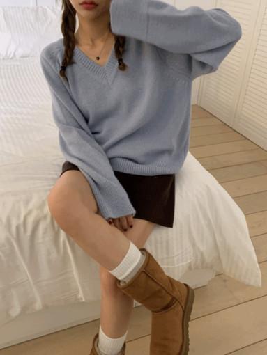 디포 알파카 브이넥니트 (4color)