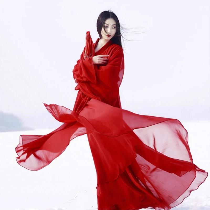 고대 중국 의상 여성 의류, 전통 한푸 당나라 고전 무용 의상, 민속 요정 드레스, 빨간 의상, 2 개