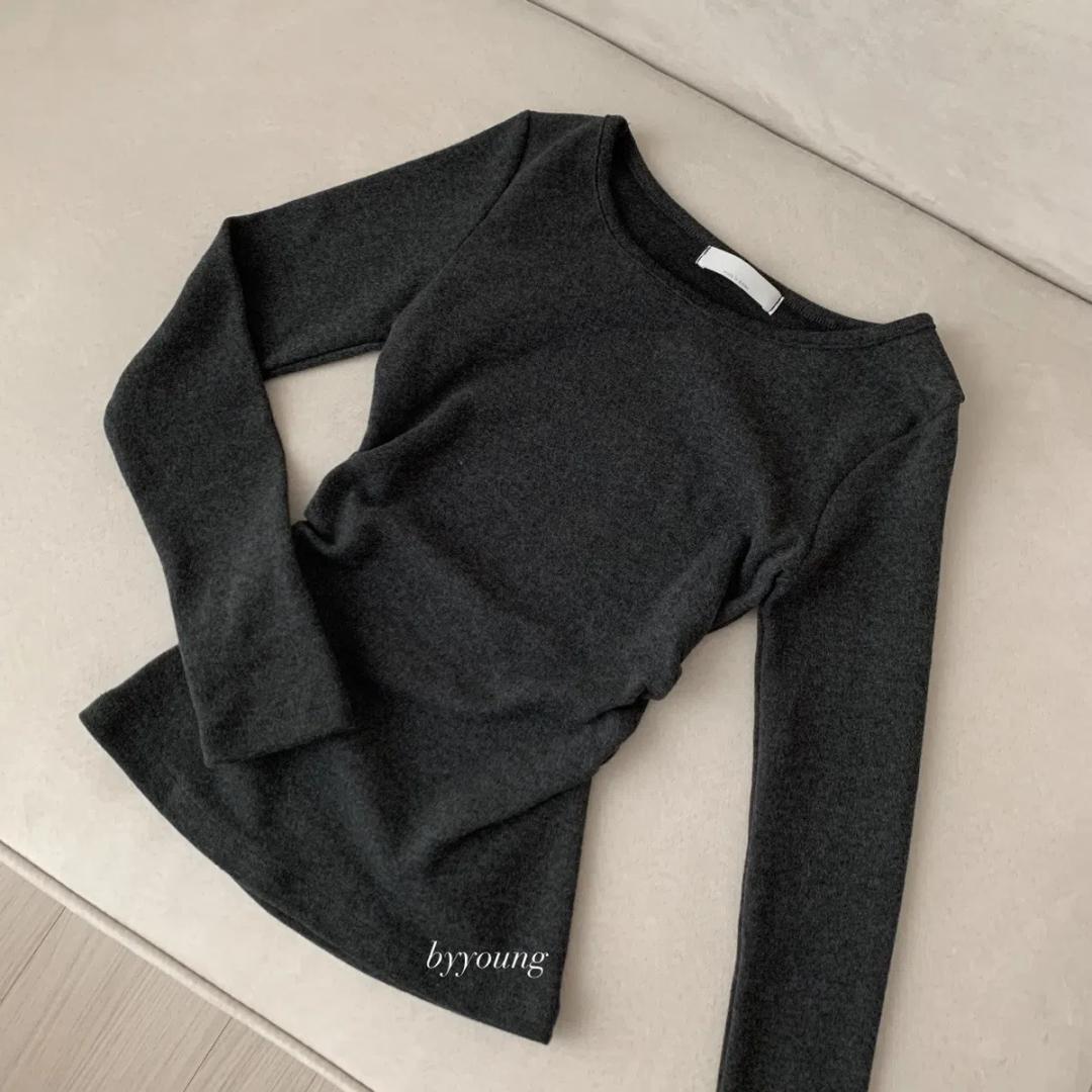 허리잘록 도톰기모 허리 셔링 포근 유넥 긴팔 티셔츠