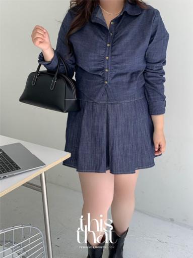 (빅사이즈)  포니 데님 스커트