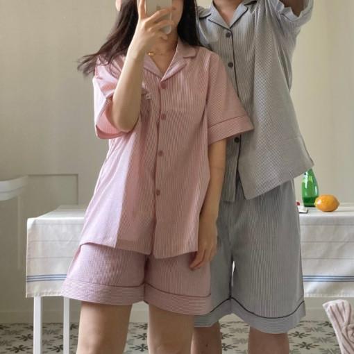 당일출고/ [백화점] 로맨틱 스트라이프 커플 파자마세트 신혼파자마 가벼운원단 여름잠옷