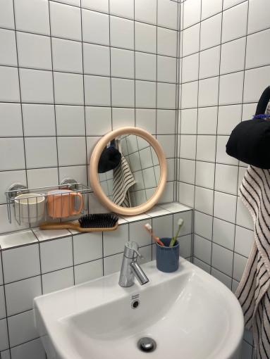 시즈닝홈: 빈티지 라운드 벽거울 베이비 핑크