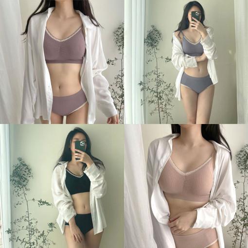 여리핏 브라렛 편한 노와이어 와이어리스 레이스 여성 브라 팬티 세트 여자 요일 면 속옷