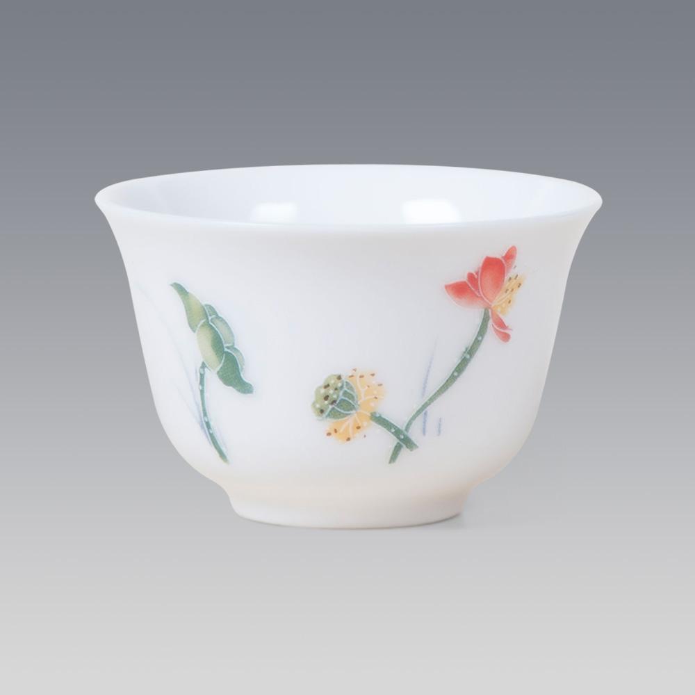 삼희 백자 꽃 양각잔 대