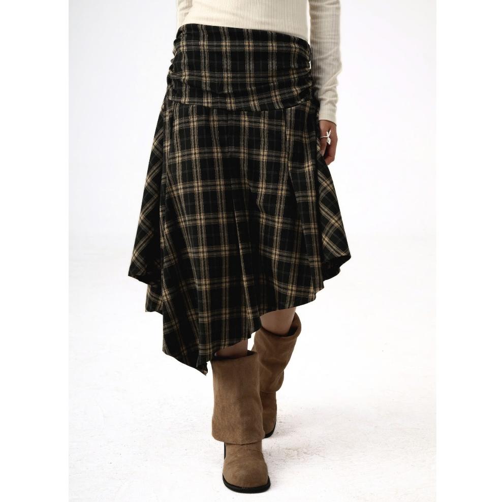 AREUM Chân Váy Caro Dáng Dài Vạt Chéo Sora