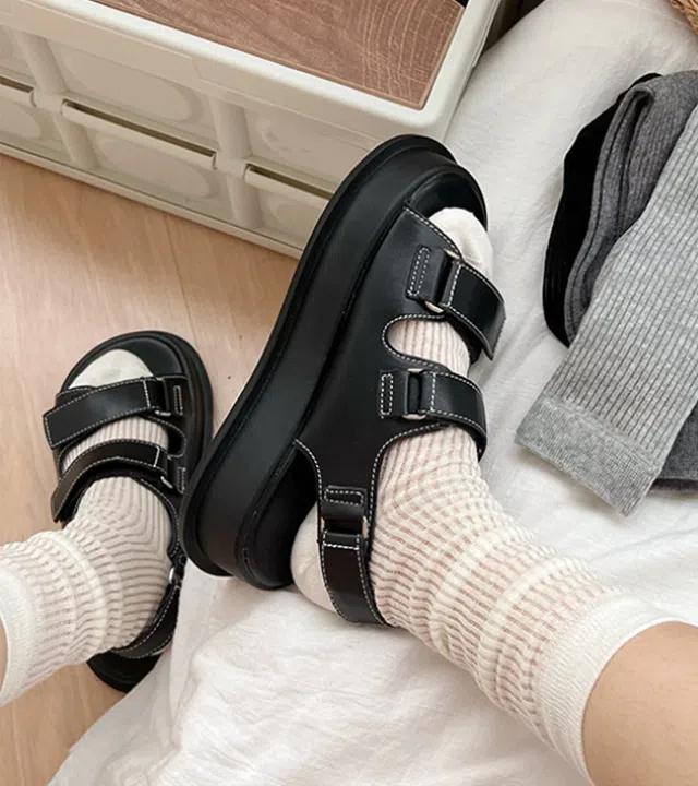 [여름용/1+1할인] 얇은 씨스루 주름 레그웨머 골지 니삭스 양말 레이어드 코드 봄 여름 양말