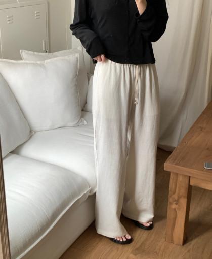 [세일 당일배송] founders 파운더스 마농 린넨 와이드 팬츠 밴딩 일자 데일리 바지 썸머룩 스트링 여름바지 여행코디 이너프
