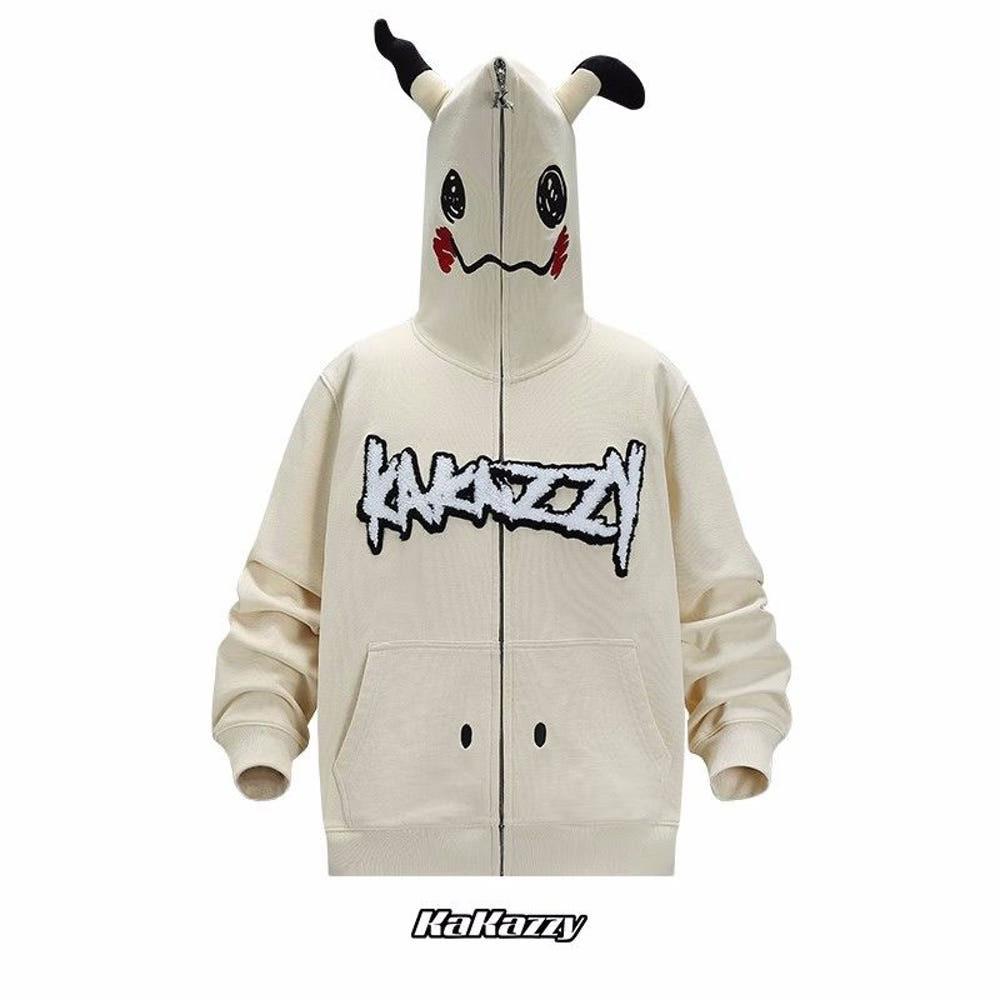 KAKAZZY 카카지 화이트 캐릭터 후드 집업 오버핏 남여공용 오버사이즈