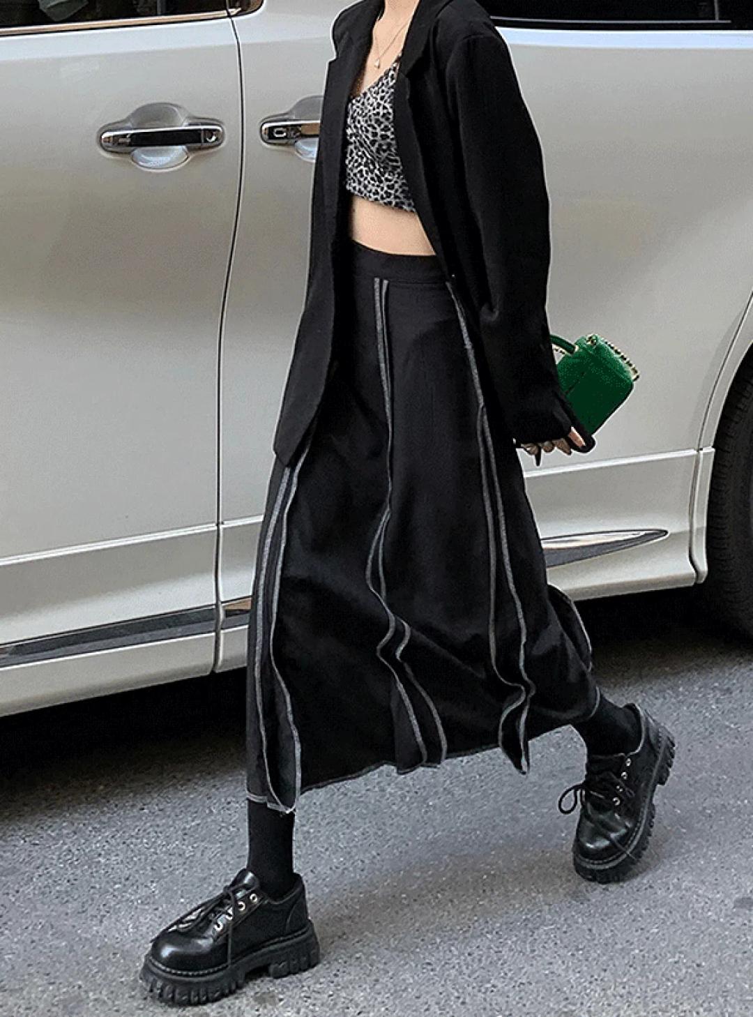 [유니크/힙무드]오히 스티치 롱 스커트