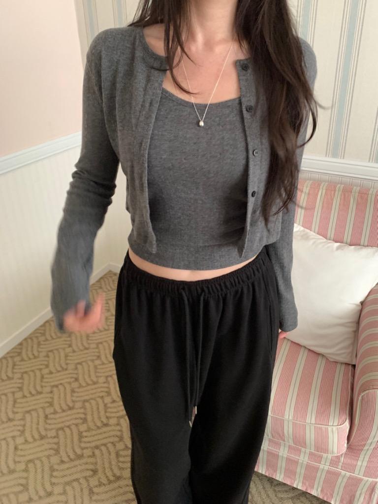 [프리마인] 모모 피치 기모 나시+가디건 SET 2color