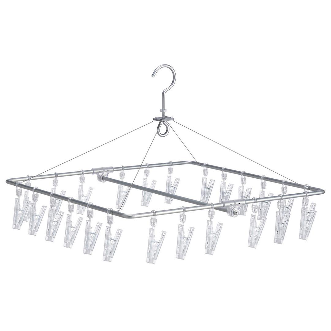 Quadratischer Aluminium‐Wäschehänger, 26 Klammern.