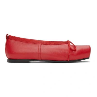 Leather Square Toe Ballerina Flats In Rot