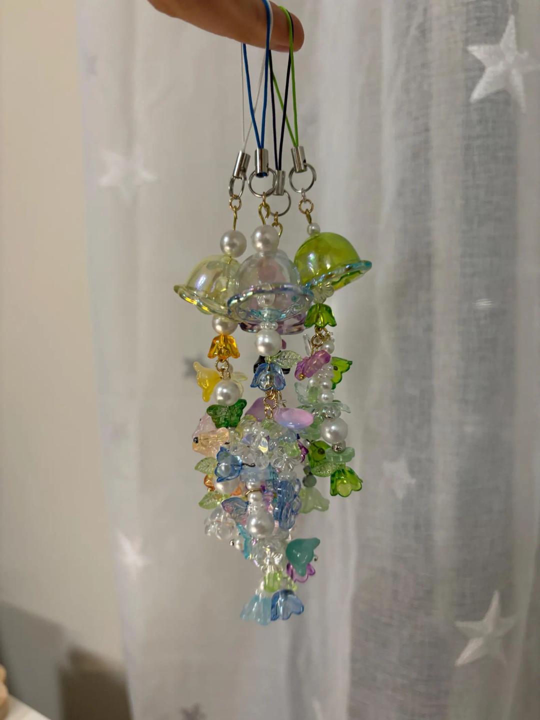 Jellyfish Phone Charms, Bag Charms, Keychain Strap Handmade Gift Bead Accessories Fairycore Kawaii Sea Pearls Jelly fish phonecharm