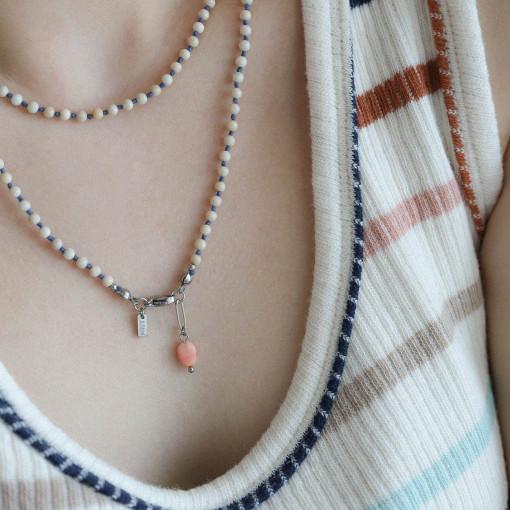 블루 로즈버드 화석 산호 원석 써지컬스틸 목걸이