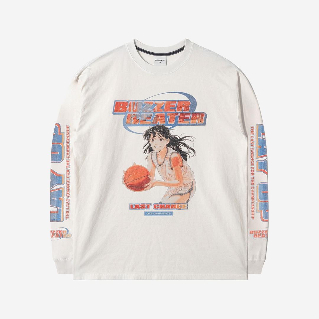 QT8 GARMENTS TL Buzzer Beater Vintage Washed Long Sleeve Ecru