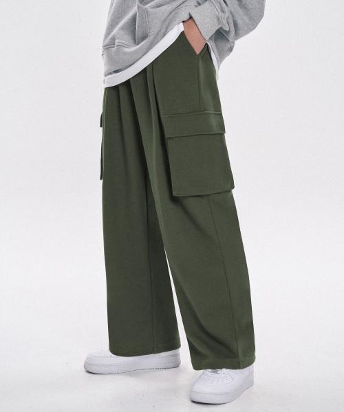 원턱 카고 스웨트 팬츠 [카키]