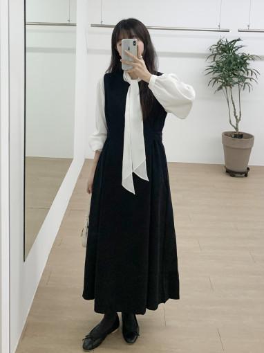 기모ver. 옆 단추 뷔스티에 롱 원피스