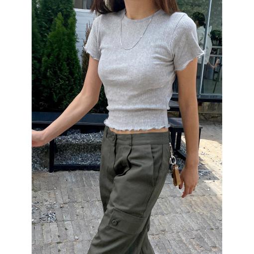 (일부 당일) 웨이브 물결 레이스 펀칭 골지 크롭 반팔 티셔츠 (6colors)