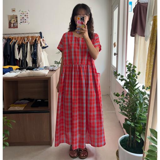 포켓 체크 원피스(2color) - 88착용가능