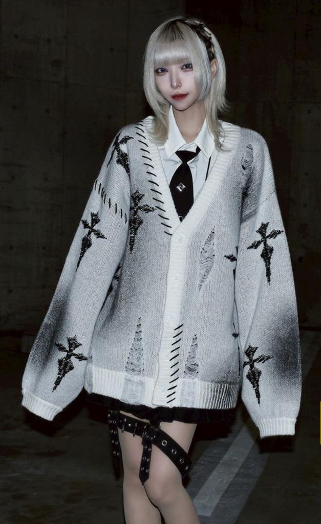 REFLEM【レフレム】クラッシュクロスWジャガードカーディガン/全2色