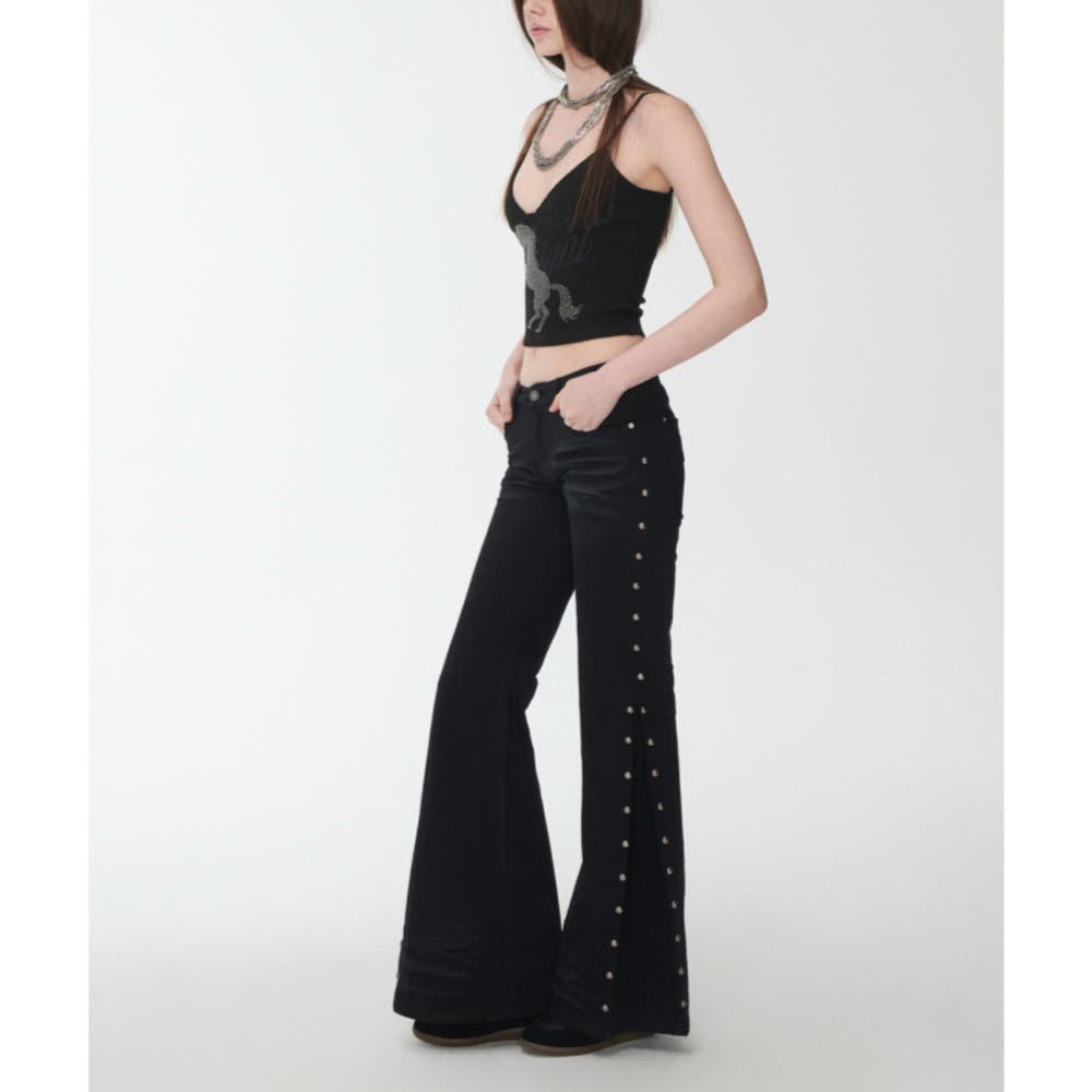 1JINN STUDIO 원진스튜디오 팬츠 바지 레트로 솔리드 컬러 스터드진 2COLOR