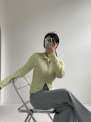 구잉 여성 슬림 부클 집업 카라 니트 가디건