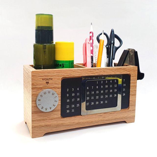 원목 만년달력 연필꽂이 다용도꽂이