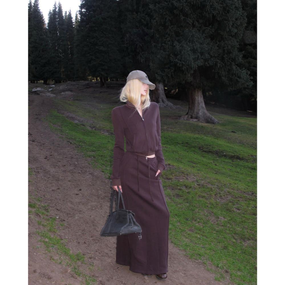 RASE LE SOL 스커트 퍼플 스웨트셔츠 맥시 롱스커트