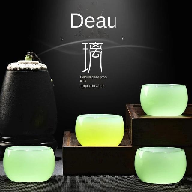 유리 차 세트 쿵푸 차 컵 차 컵 Tureen 사무실 투수 가정용 흰색 옥 도자기 주전자 차 메이커