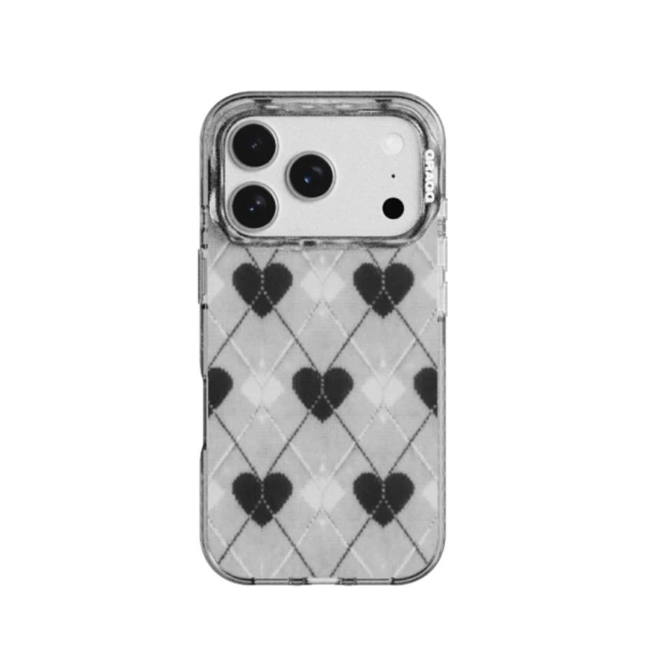 그래그 프레임 패턴 케이스 클리어 블랙 - 텍스처 하트