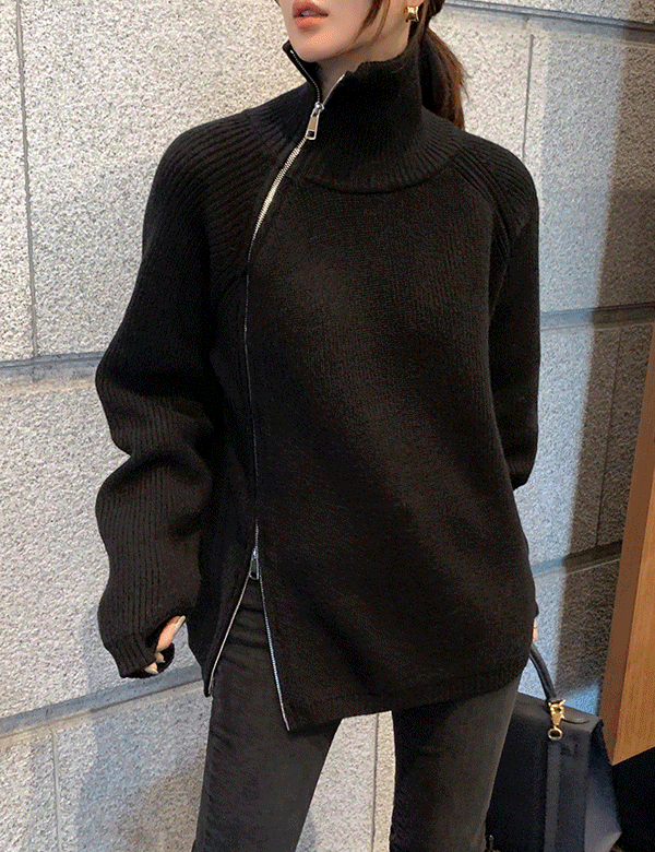 [니쁜스단독20%세일][프리미엄퀄리티]사선 집업 골지니트