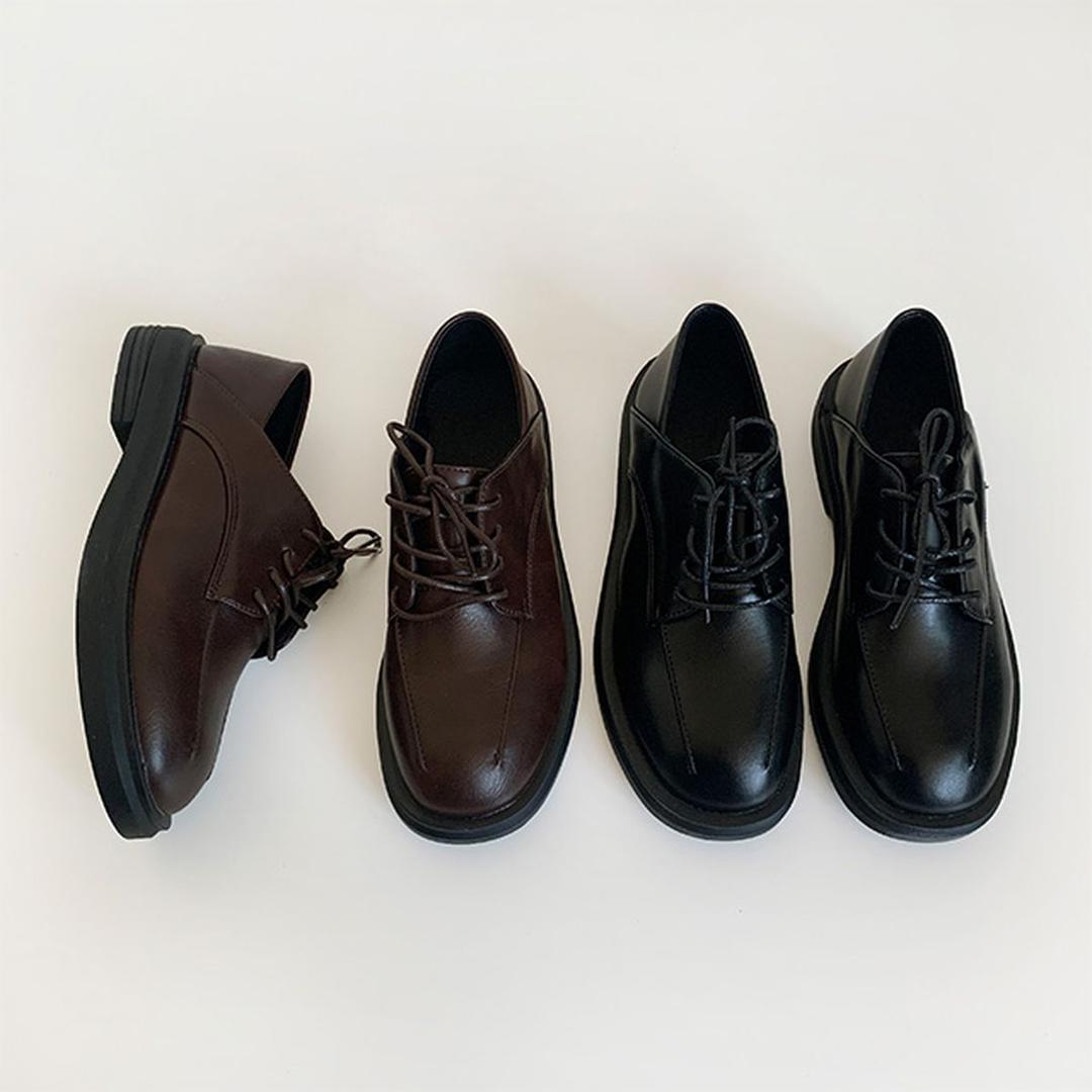 빈티지무드 둥근코 무광 캐주얼 데일리 끈 레이스업 로퍼 단화 3cm/2color