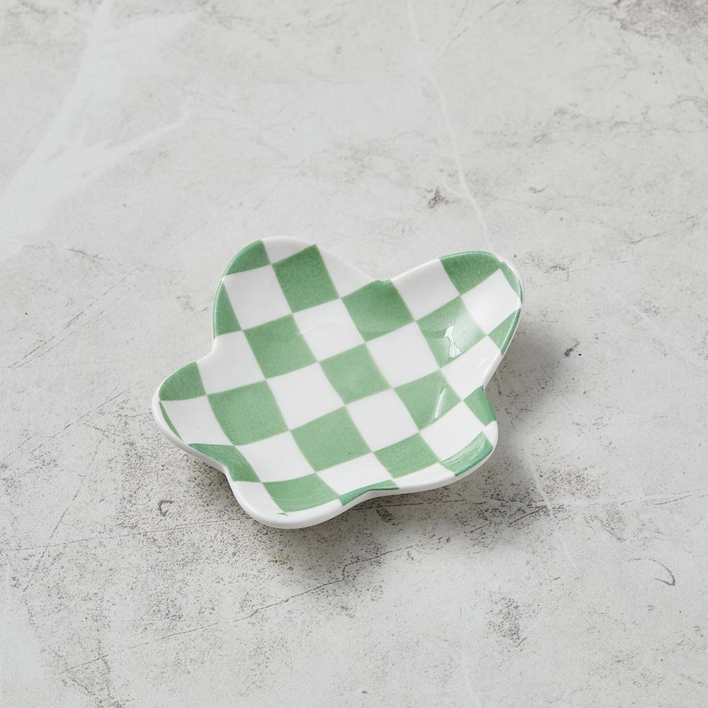 플라워체크 수저받침 그린