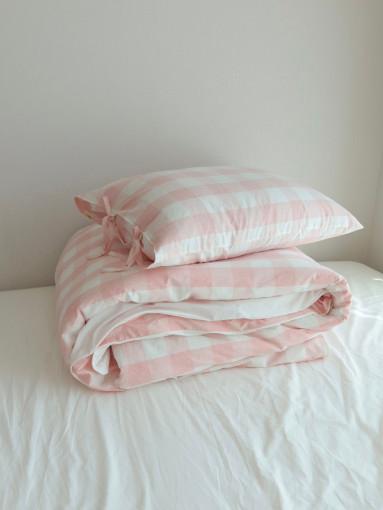 메종본뉘 러블리 큐브 체크 핑크 순면 이불커버 컴포터