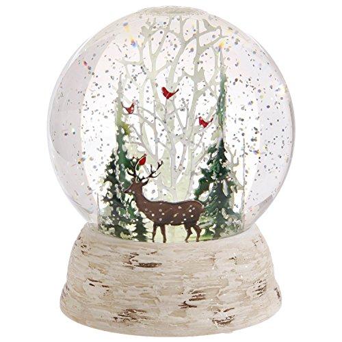 RAZ는 겨울 숲 LED LIT SNOW GLOBE 워터 돔 6에서 사슴과 추기경을 수입합니다.