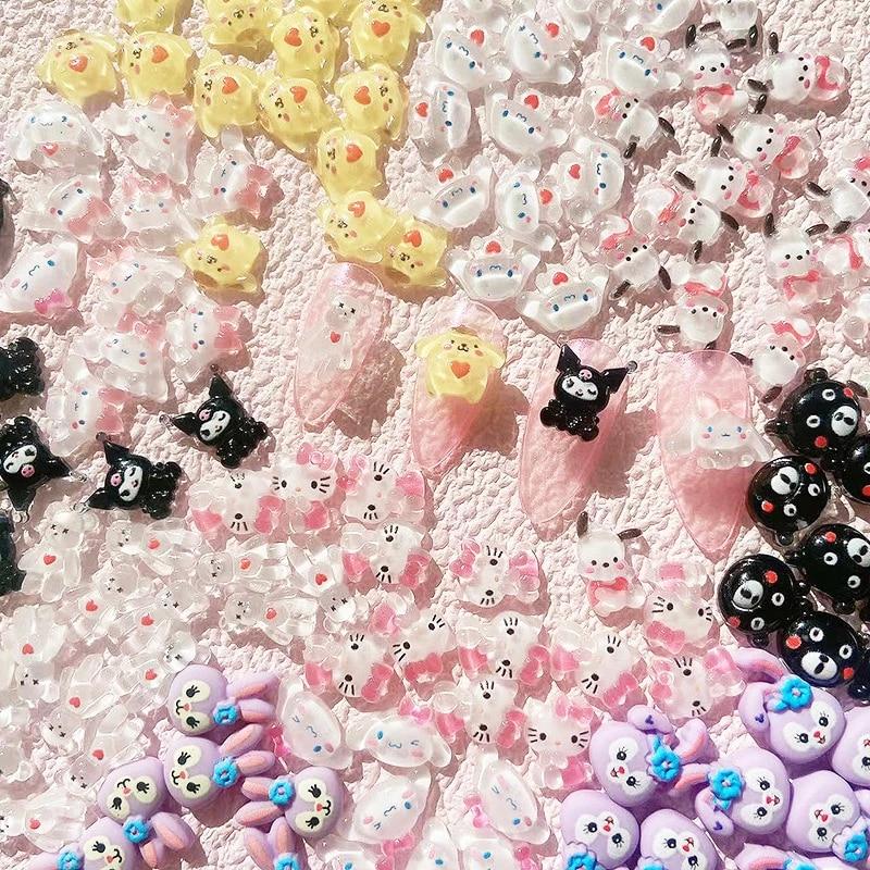 20 개/대 달콤한 멋진 스타일 만화 귀여운 Kuromi Kawaii Cinnamoroll 내 멜로디 키티 수 지 네일 보석 액세서리 여자에 대 한 장난감