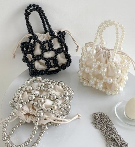 이런 상품 어때요? 메탈 실버 비즈 미니 토트백 진주 체인크로스가방