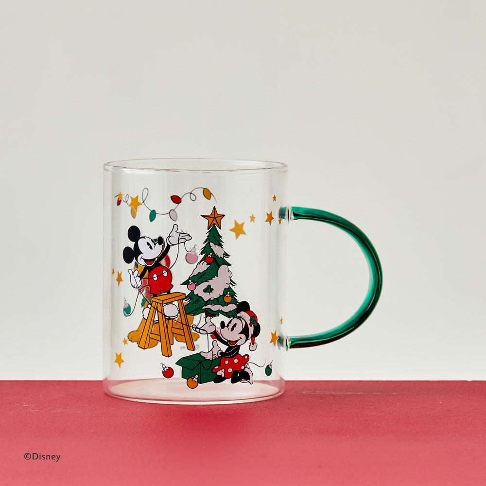 [디즈니] 크리스마스 내열 유리머그 그린트리 미키 440ml