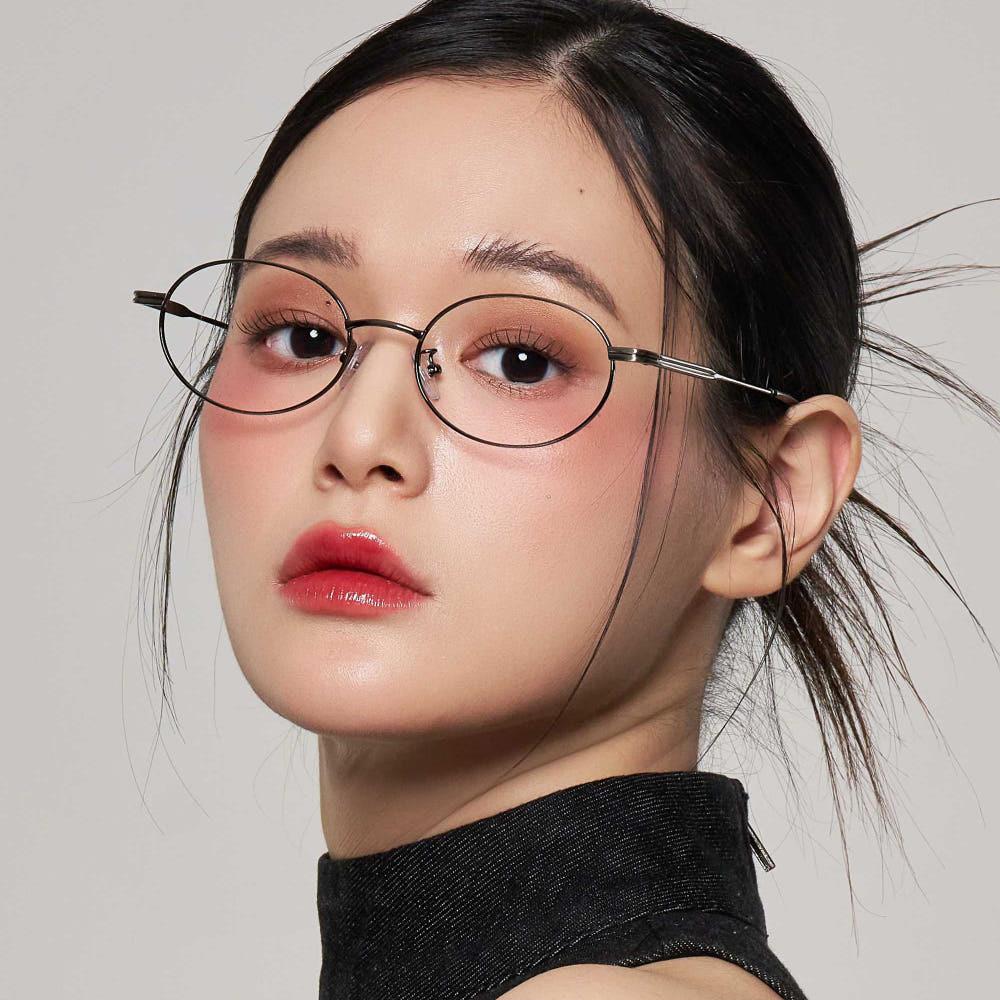 얼굴형에맞는 로즈골드 오벌형 라운드 금테 블루라이트차단 얇은 긱시크 안경