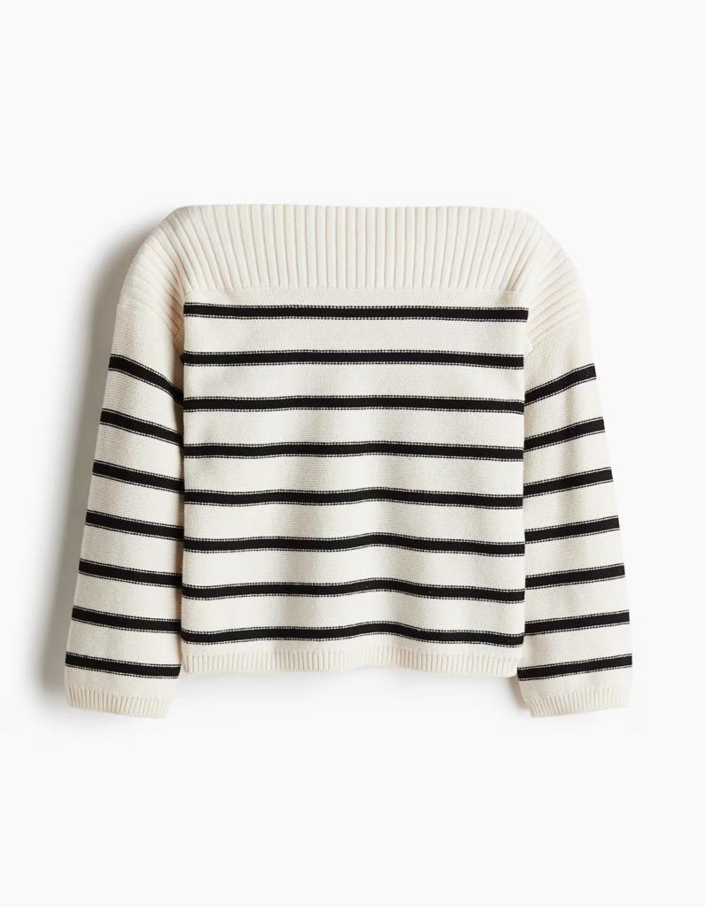 펄 스티치 보트넥 스웨터