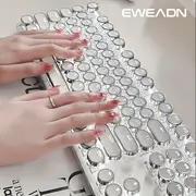 EWEADN TK950 무선 펑크 타자기 기계식 화이트 키보드 라운드 키캡 및 화이트 백라이트 104키 올메탈 패널 키보드 게임 오피스 트리플 모드 무선 5.0/2.4G/유선 인체 공학적 키보드 Win/Mac용 (블루 스위치)