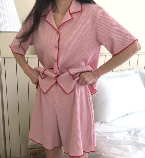 (2color)부드러운 와플 반팔반바지 홈웨어세트 사계절잠옷 우정파자마