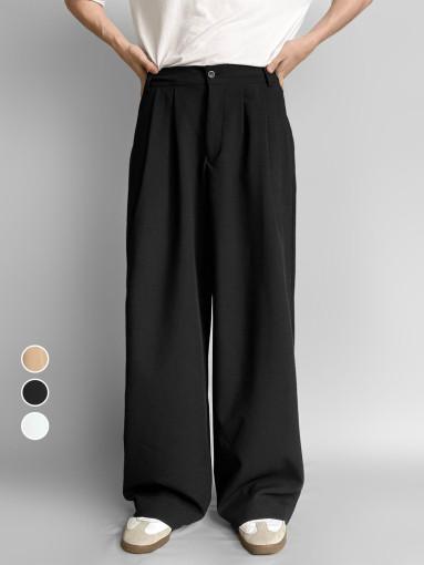 [총장 115cm, 120cm] 니멀 투턱 와이드 뒷밴딩 슬랙스