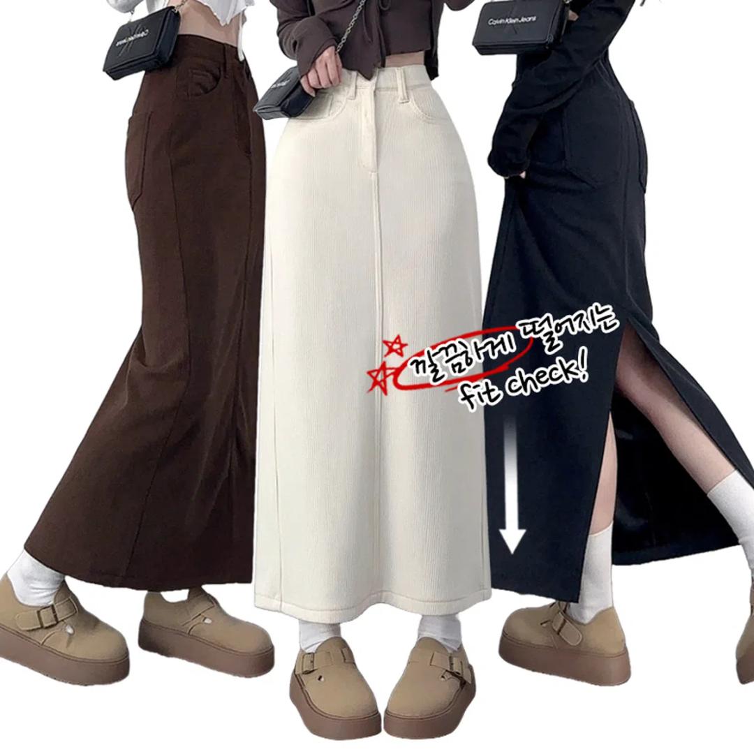 *도톰융기모*숏,롱/뒷밴딩* 코듀로이 뒷트임 슬릿 골덴 롱 스커트 4COL